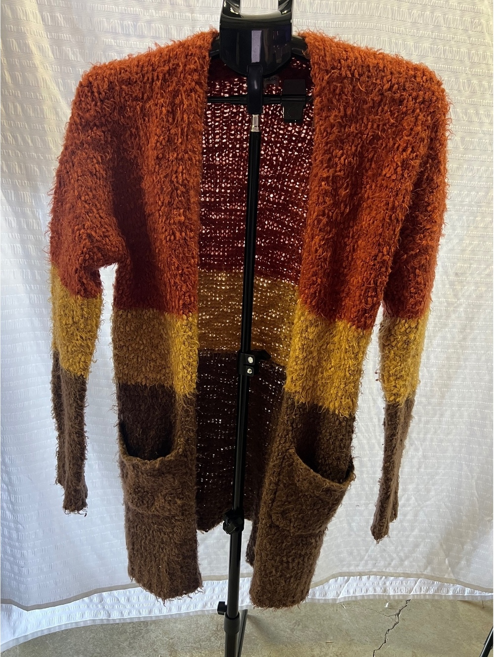 Woven Heart Colorblock Shaggy Knit Cardigan – Women’s Small